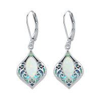 wholesale 925 Sterling Silver Opal & Abalone Shell Filigree Teardrop Dangle Earrings-opal