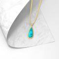 wholesale 925 Sterling Silver Natural Turquoise Pendant Necklace - Teardrop Shape with Cubic Zirconia Accent Chain Gift for Her-0-2