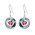wholesale 925 Sterling Silver Purple Heart & Blue Swarovski Crystals Round Drop Earrings for Women-0-54