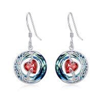 wholesale 925 Sterling Silver Purple Heart & Blue Swarovski Crystals Round Drop Earrings for Women-01-January-Garnet