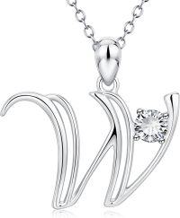 wholesale 925 Sterling Silver 26 Alphabet Pendant Necklace Jewelry-Letter W