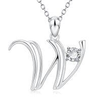 wholesale 925 Sterling Silver 26 Alphabet Pendant Necklace Jewelry-Letter W
