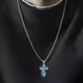 wholesale 925 Sterling Silver Black Enamel Deer Antlers Cross Pendant Necklaces Wholesale with Stainless steel chain for Men -0-5