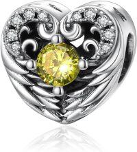 wholesale 925 Sterling Silver Stone Angel Wing Charm Bracelet Jewelry Gift for Women-08 Aug - Peridot