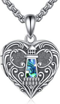 wholesale 925 Sterling Silver Heart Locket Pendant w/ Abalone Shell & Tower Design - Photo Frame Necklace Gifts for Her-Lighthouse