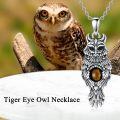 wholesale 925 Sterling Silver Owl Pendant with Tiger Eye Stone Necklaces for Women Men Animal  Ideas 47cm Chain Length-0-1