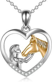 wholesale 925 Sterling Silver Heart Pendant Necklace with Horse and Girl Design for Women Gift-Gold Horse Necklace