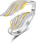 wholesale 925 Sterling Silver Feather Angel Wing Adjustable Handmade Ring for Women-0-0