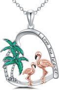wholesale 925 Sterling Silver Palm Tree & Flamingos Pendant Necklace for Women-0-0