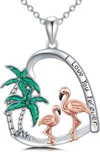wholesale 925 Sterling Silver Palm Tree & Flamingos Pendant Necklace for Women-Flamingo Necklace