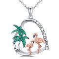 wholesale 925 Sterling Silver Heart Necklace With Palm Tree And Flamingo Design Engraved I Love You Forever-0-0