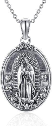 wholesale 925 Sterling Silver Virgin of Guadalupe Pendant Necklace for Women Catholic Gifts-Silver Oxide