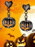 wholesale 925 Sterling Silver Halloween Jack O Lantern Pumpkin Heart Drop Earrings Gun Black Plated-0-5