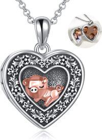 wholesale 925 Sterling Silver Heart Locket with Rose Gold Pig Pendant Photo Jewelry for Women-pig locket