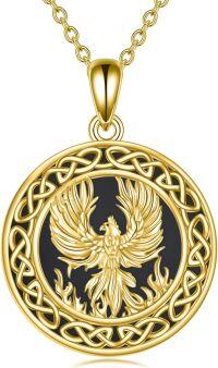 wholesale Gold 925 Sterling Silver Oxidized Round Celtic Knotwork Phoenix Pendant Necklace for Women -Black Onyx Phoenix Necklace