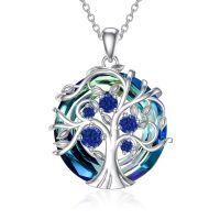 TOUPOP Sterling Silver Blue Sapphire Tree Of Life Family Birthstone Necklace-undefined
