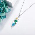 wholesale 925 Sterling Silver Palm Tree and Blue Opal Wave Pendant Necklace for Women Girls-0-2