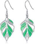 wholesale 925 Sterling Silver Green Enamel Feather Drop Earrings for Women Girls  4cm Long-0-0