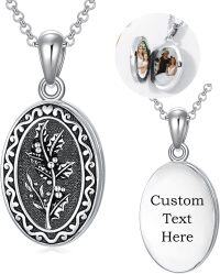 wholesale Sterling Silver 12 Month Birth Flower Photo Locket Necklace Jewelry Gift -2.text customized-12-December-Holly-1.no custom-12-December-Holly-p-3.photo&text customized-12-December-Holly-text