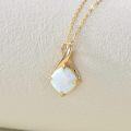 wholesale 14K Gold Square Cut White Opal & Diamond Pendant Necklace - 16 Chain-0-1