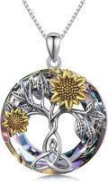 wholesale 925 Sterling Silver Crystal Sunflower Tree of Life Pendant Necklace for Women Mom Wife Gifts-0-0