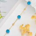 wholesale 14K Gold Blue Stone Beaded Chain Anklet for Women - Adjustable Size-0-3
