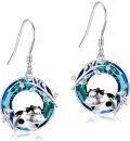 wholesale 925 Sterling Silver 925 Cow Dangle Earrings w/Blue Crystal & Leaf Design for Women-0-0