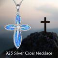 wholesale 925 Sterling Silver Blue Fire Opal Cross Pendant Necklace for Women and Men Christian Gifts-0-5