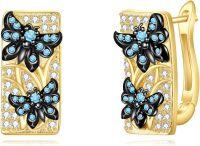 wholesale Gold-Plated 925 Sterling Silver Blue Crystal Butterfly Square Hoop Earrings for Women Gift Ideas-Butterfly Earrings