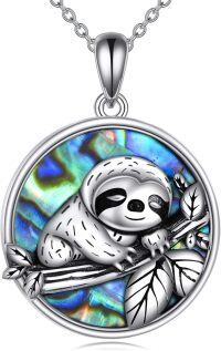 wholesale 925 Sterling Silver Sloth Necklace with Abalone Shells for Women, Adjustable Chain, Nature-Inspired Jewelry Gift-Sloth Necklace