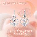 wholesale 925 Sterling Silver Elephant Heart Pink Stone Drop Dangle Hook Earrings for Women Girls-0-5