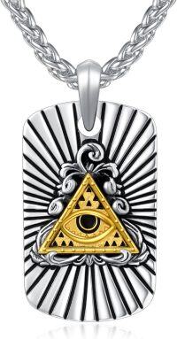 wholesale 925 Sterling Silver Evil Eye Triangle Pendant Necklace  for Men Punk Protection Jewelry-Black&Gold