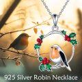 wholesale 925 Sterling Silver Robin Bird Charm Necklace with Holly Leaves and Berries Gifts for Women-0-4