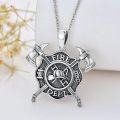wholesale 925 Sterling Silver Fire Department Badge Necklace with Axes and Helmet Pendant for Men & Women-0-1