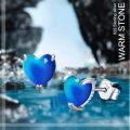 wholesale 925 Sterling Silver Blue Opal Heart Studs & Necklaces Set for Women - Hypoallergenic -0-4