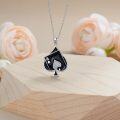 wholesale 925 Sterling Silver Black Enamel Ace of Spades Heart Pendant Necklace for Women-0-2