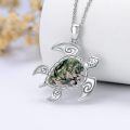 wholesale 925 Sterling Silver Moss Agate Sea Turtle Necklace with Chain for Women Girls Gift 43cm Length-0-3