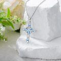 wholesale 925 Sterling Silver Blue Opal Inlay Cubic Zirconia Cross Pendant Necklace for Women-0-2