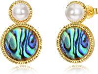 wholesale 925 Sterling Silver Plated Gold- Abalone Shell Pearl Round Stud Earrings for Women s-Abalone
