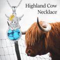wholesale 925 Sterling Silver Highland Cow Turquoise Pendant Necklace for Women Girls' Gifts Mothers Day Birthdays Christmas-0-3