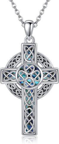 wholesale 925 Sterling Silver Celtic Knot Cross Abalone Shell Pendant Necklace for Women/Men-Celtic Cross