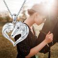 wholesale 925 Sterling Silver Heart-Shaped Horse Head Pendant Necklace for Women Horse Lovers -0-5