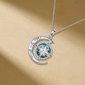 wholesale 925 Sterling Silver Compass Necklace for Women with Blue Crystal and Moon Pendant Jewelry Graduation Gift for Teen Girls-0-3