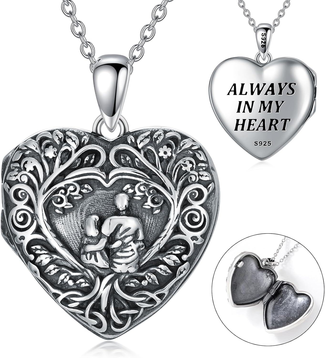 wholesale 925 Sterling Silver Metal Heart Shaped Photo Locket Pendant Necklace 925  for Women Girls-0-0