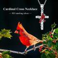 wholesale 925 Sterling Silver Red Cardinal Bird on Vine Cross Pendant Necklace for Women Girls - Memorial  48cm Chain Length-0-5
