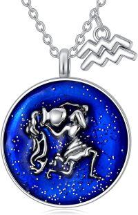 wholesale Sterling Silver Aries Zodiac Constellation Necklace Horoscope Medallion Choker Coin Pendant Dainty Birthday Gift for Women-Aquarius necklace