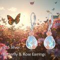 wholesale 925 Sterling Silver Teardrop Moonstone Butterfly Cat Phoenix Leverback Dangle Earrings-0-5