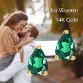 wholesale 14K Gold Emerald Pear-Shaped Stud Earrings for Women - Birthday & Christmas Gifts-0-2