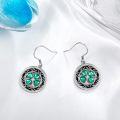 wholesale 925 Sterling Silver Clover Leaf Drop Earrings with Green Enamel and CZ Stones for Women-0-3