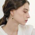 wholesale 925 Sterling Silver Black Oval Stone Drop Earrings with Gold Plated Frame and Beads-0-3